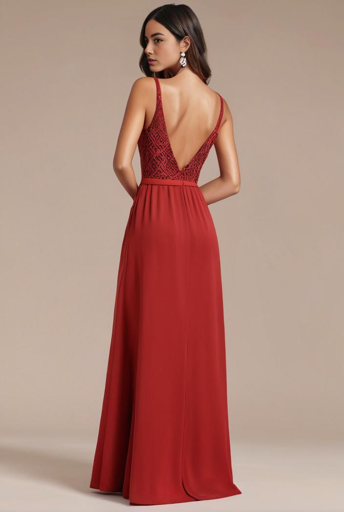 convertible chiffon lace open back spaghetti straps bridesmaid dress 141737