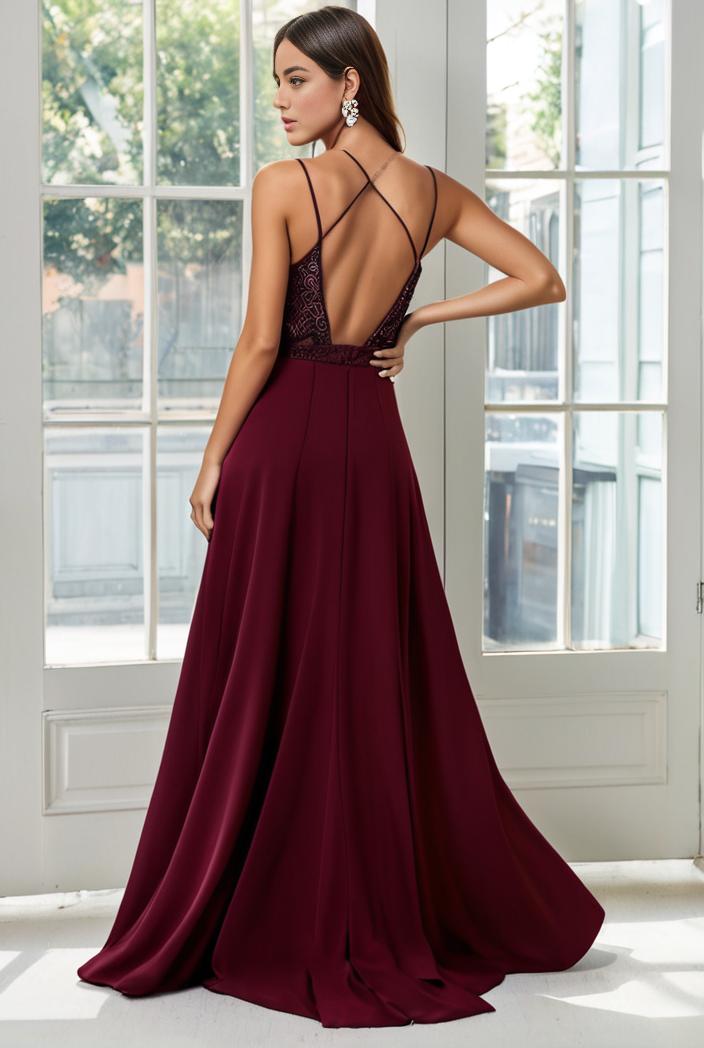 convertible chiffon lace open back spaghetti straps bridesmaid dress 141768