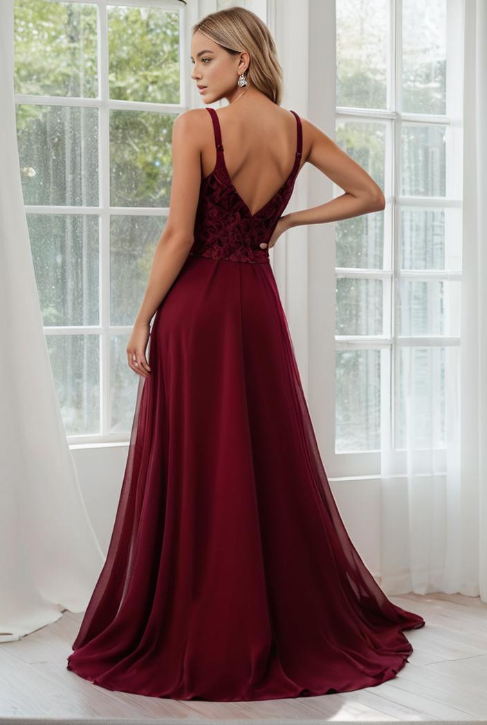 convertible chiffon lace open back spaghetti straps bridesmaid dress 141769