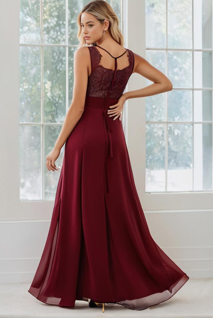 convertible chiffon lace open back spaghetti straps bridesmaid dress 141772