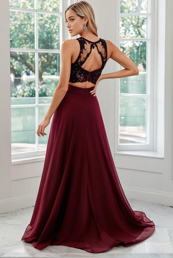 convertible chiffon lace open back spaghetti straps bridesmaid dress 141775