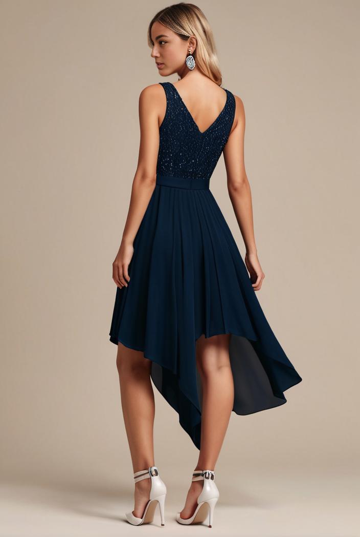 deep v neck lace chiffon bridesmaid dress with asymmetrical hem 143280