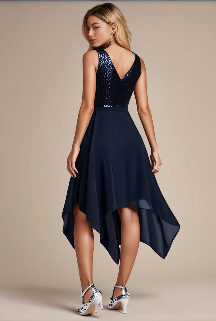 deep v neck lace chiffon bridesmaid dress with asymmetrical hem 143283