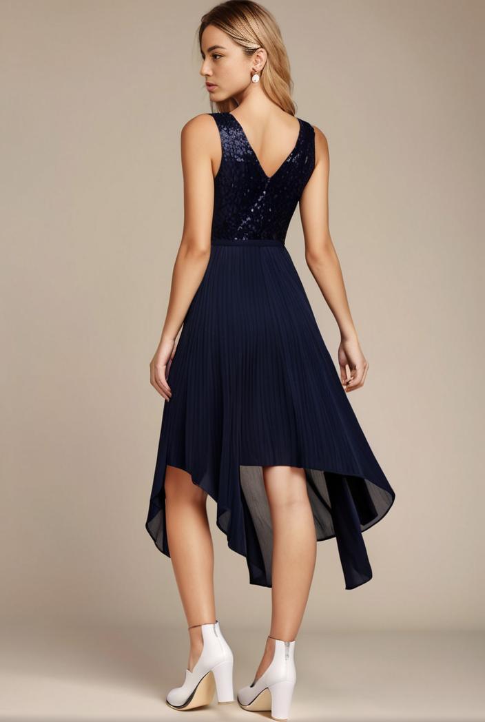 deep v neck lace chiffon bridesmaid dress with asymmetrical hem 143284