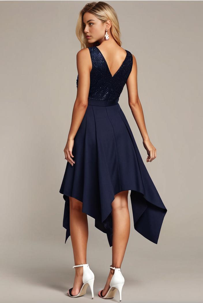 deep v neck lace chiffon bridesmaid dress with asymmetrical hem 143286