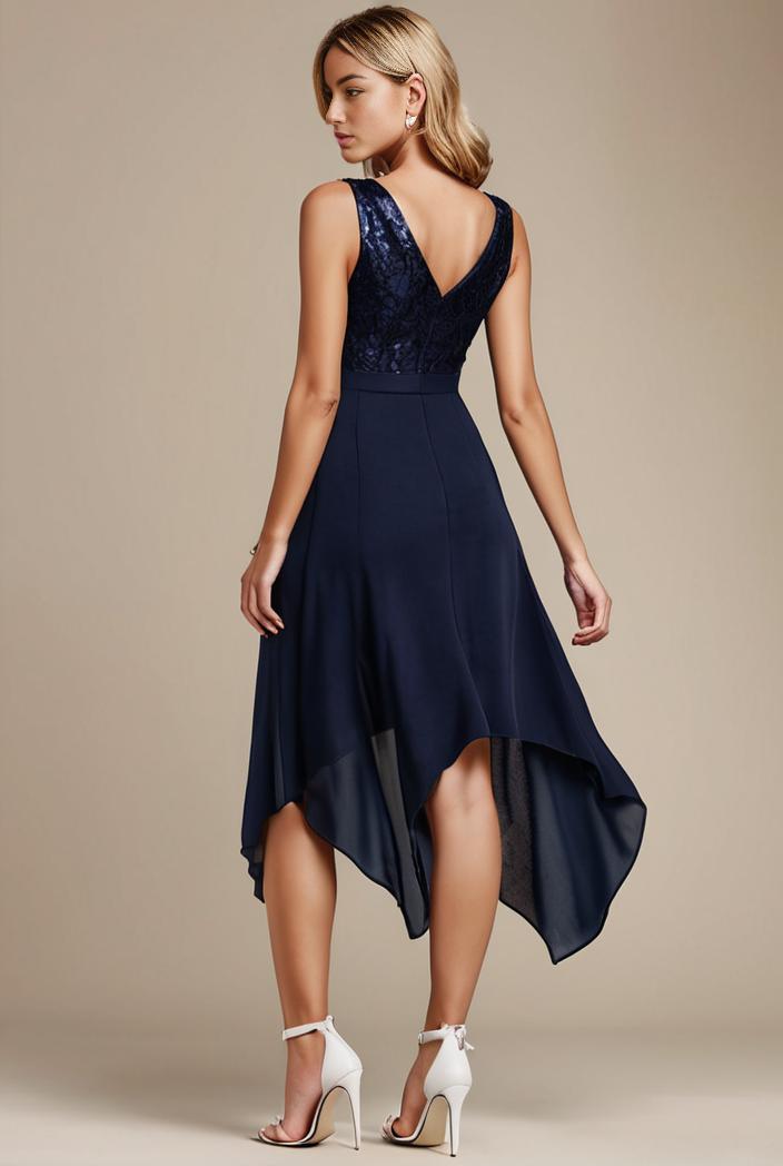 deep v neck lace chiffon bridesmaid dress with asymmetrical hem 143287