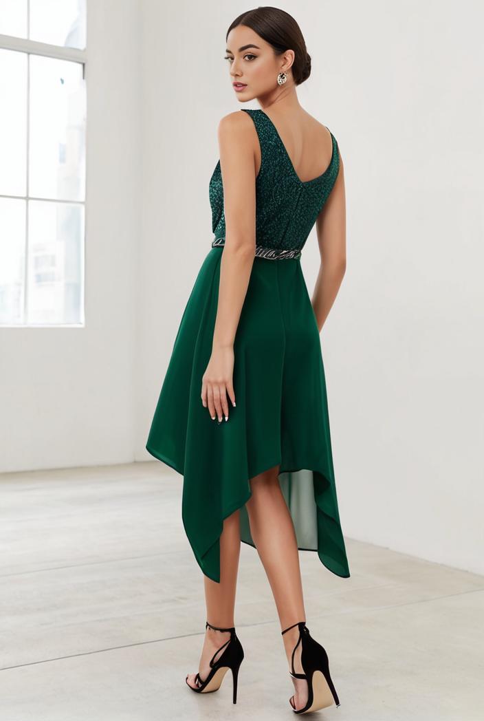deep v neck lace chiffon bridesmaid dress with asymmetrical hem 143296