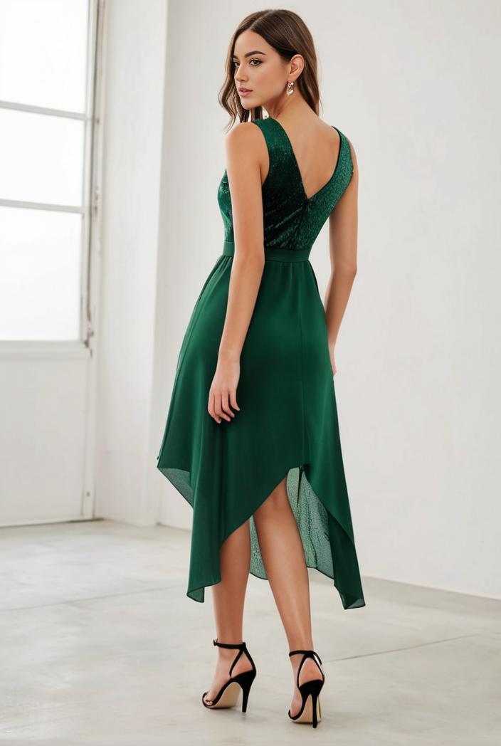 deep v neck lace chiffon bridesmaid dress with asymmetrical hem 143300