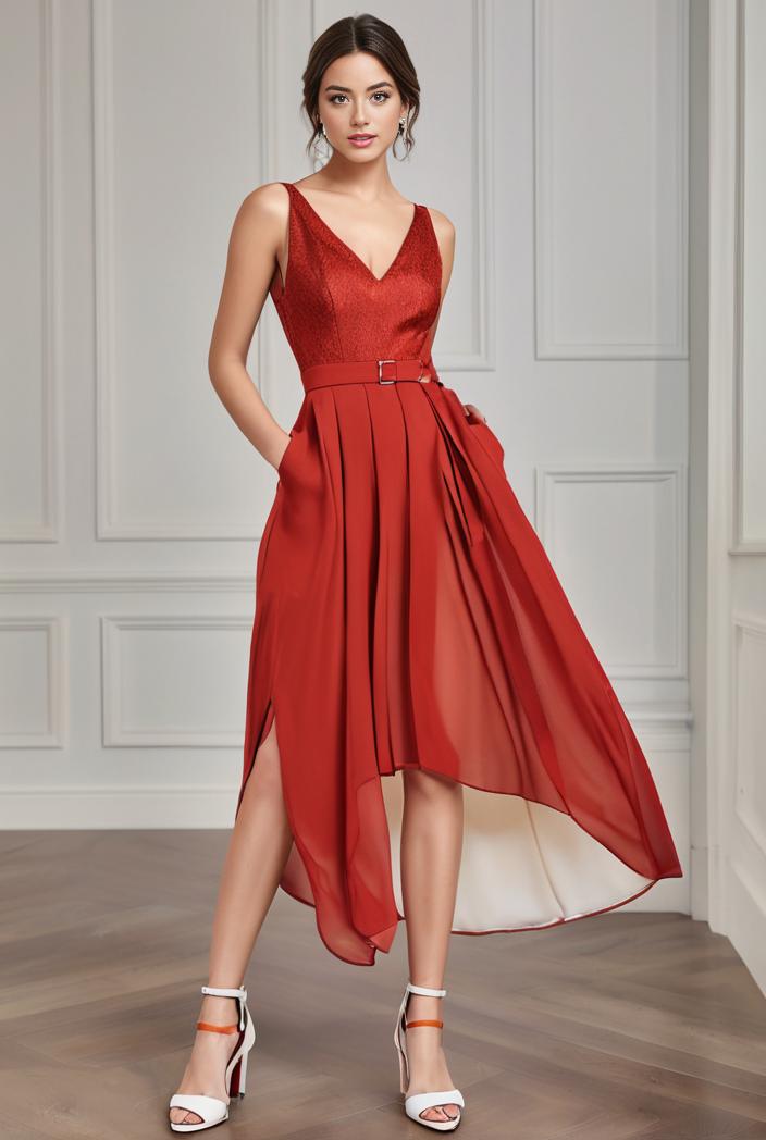 deep v neck lace chiffon bridesmaid dress with asymmetrical hem 143306