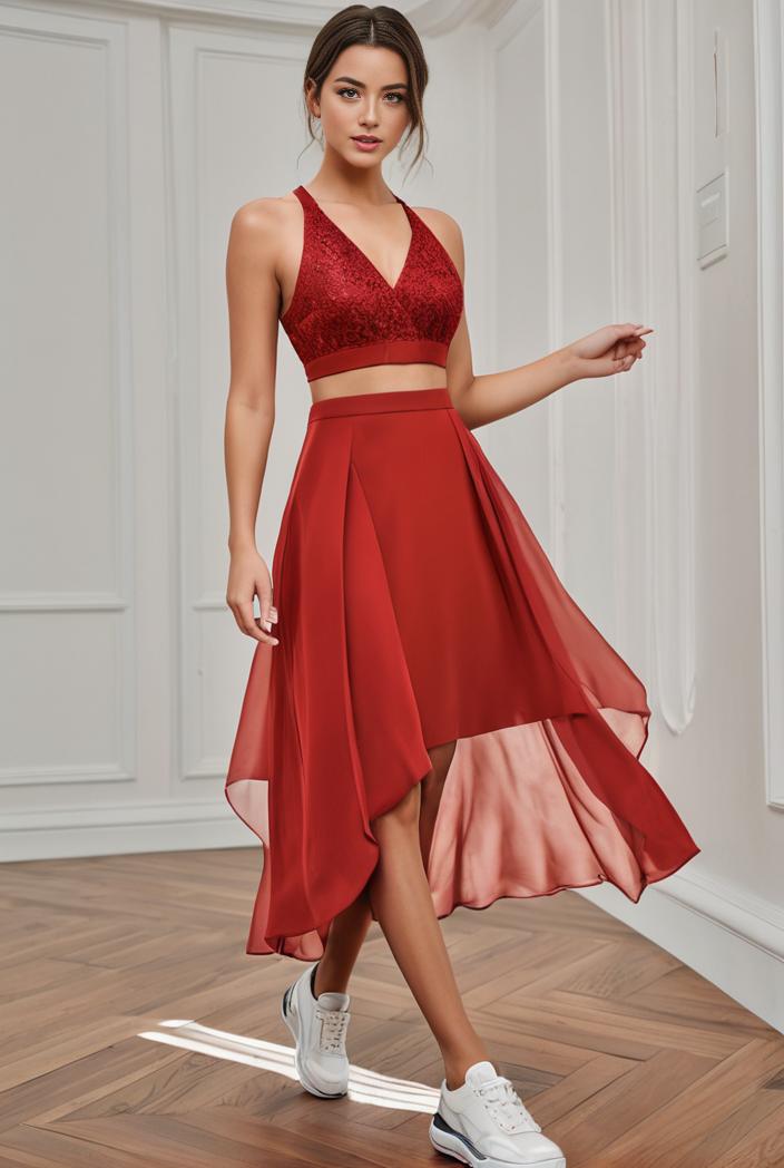 deep v neck lace chiffon bridesmaid dress with asymmetrical hem 143307