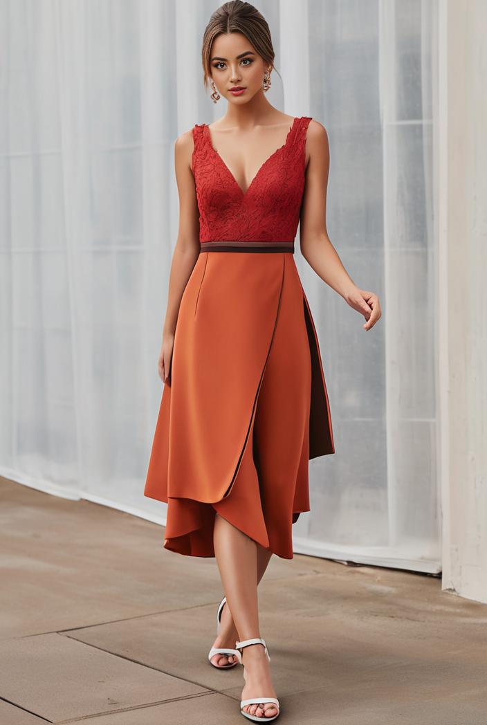 deep v neck lace chiffon bridesmaid dress with asymmetrical hem 143317