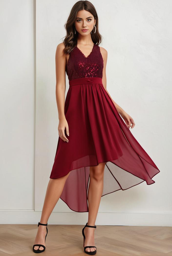 deep v neck lace chiffon bridesmaid dress with asymmetrical hem 143324