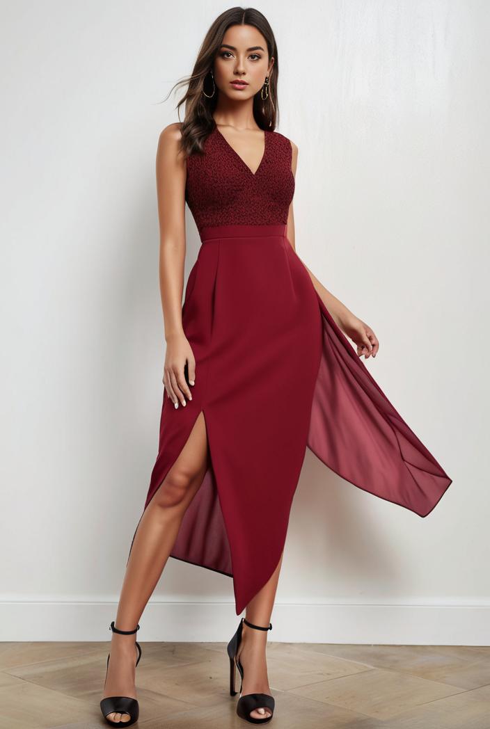 deep v neck lace chiffon bridesmaid dress with asymmetrical hem 143326