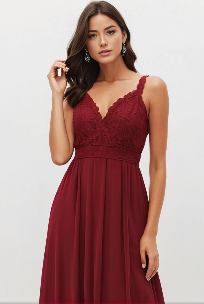 deep v neck lace chiffon bridesmaid dress with asymmetrical hem 143348