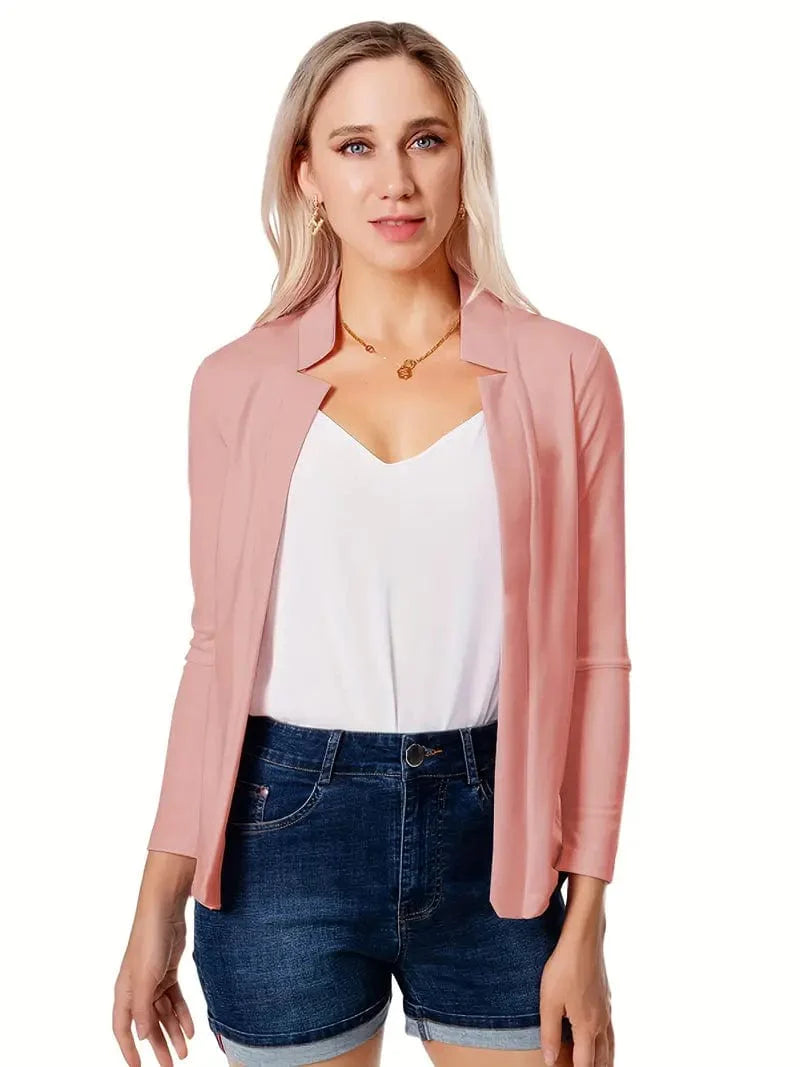Women's Solid Open Front Blazer with Long Sleeves for Office Wear
