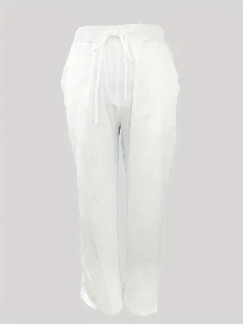 Versatile Solid Drawstring Pants with Pockets for Women
