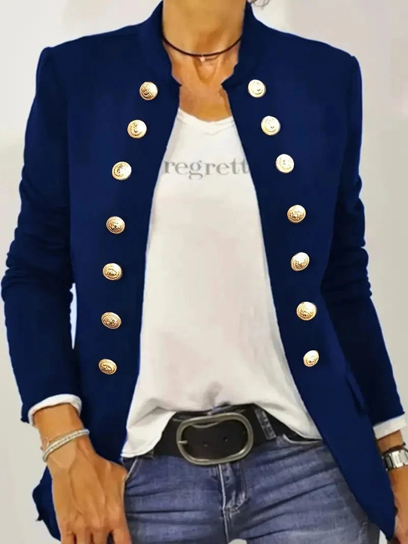 Solid Button-Up Women's Jacket, Stylish Outerwear with Long Sleeves, Casual Open Front Coat