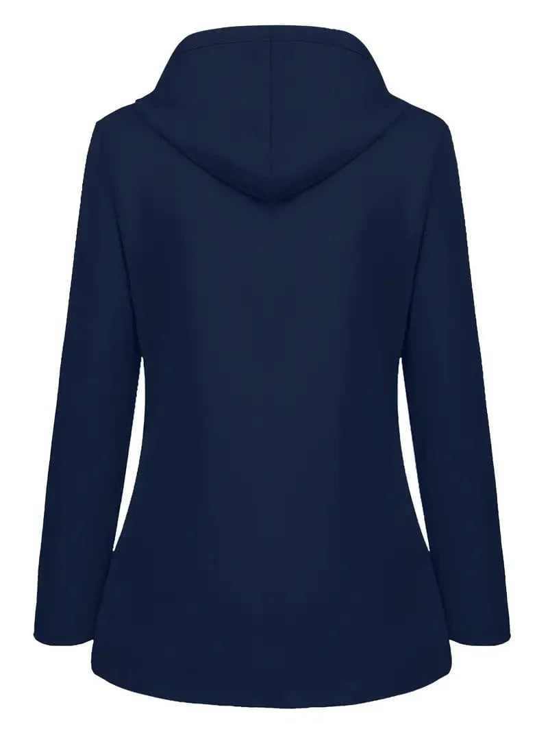 Versatile Drawstring Trench Coat with Hood, Long Sleeve Zip Up Outerwear for Women