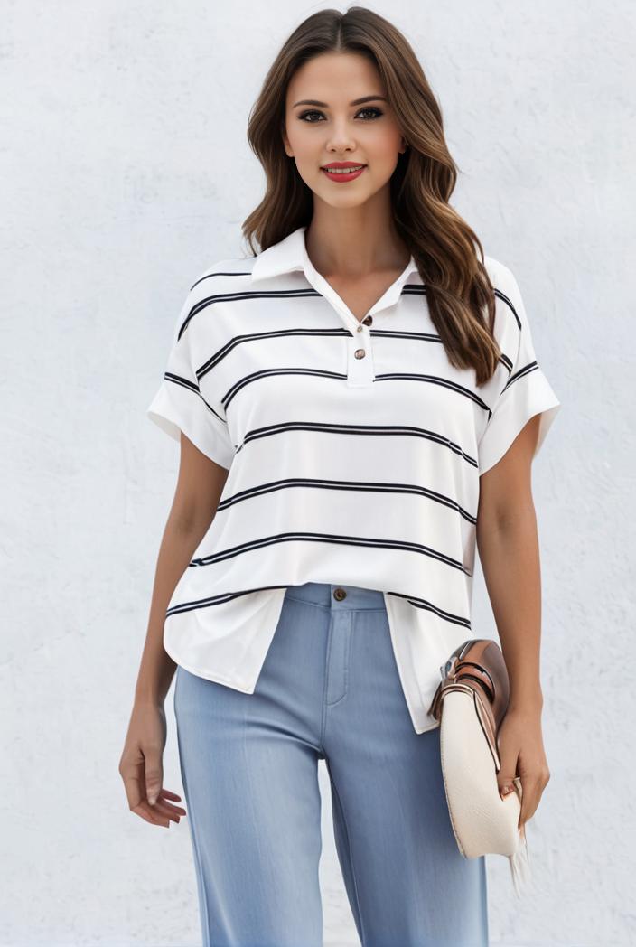 v neck thin loose plaid short sleeved blouse 112231