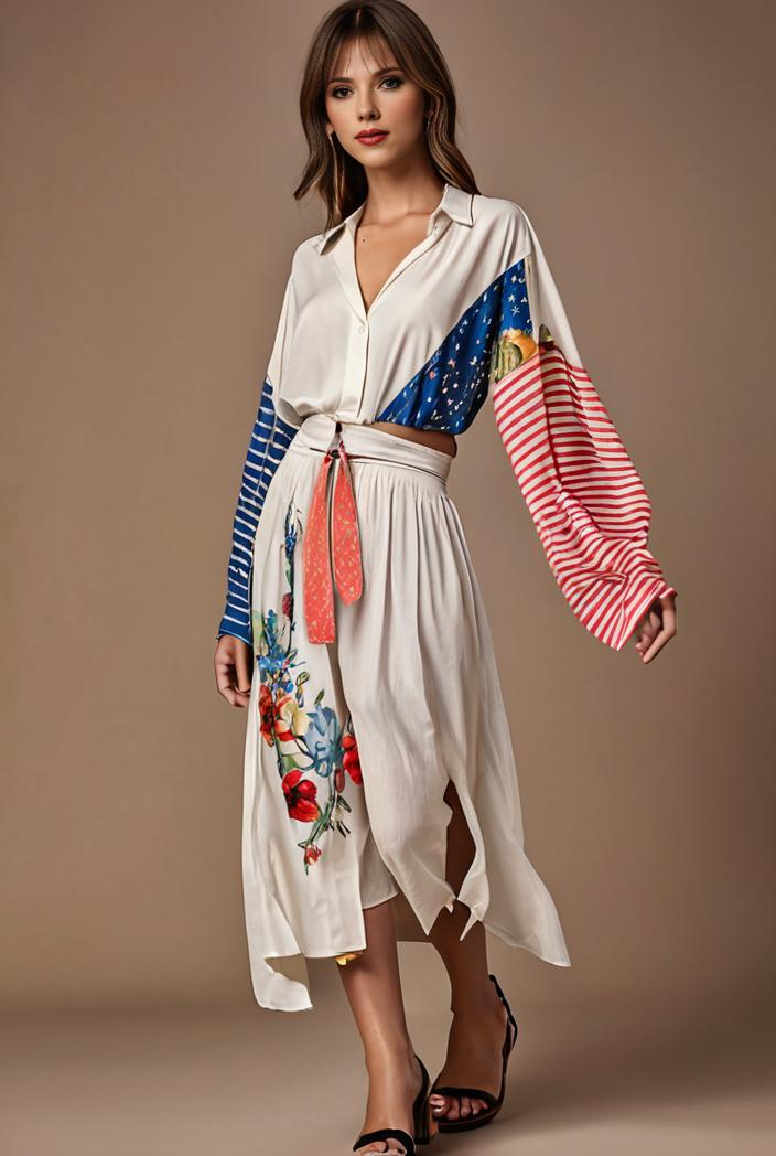 floral peacock print long sleeve loose swim robe beach cover up coat 127819
