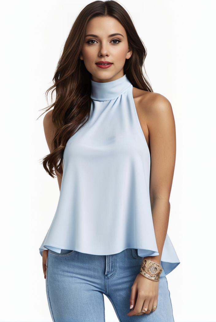 mock neck ruched ruffles sleeveless casual top 132202