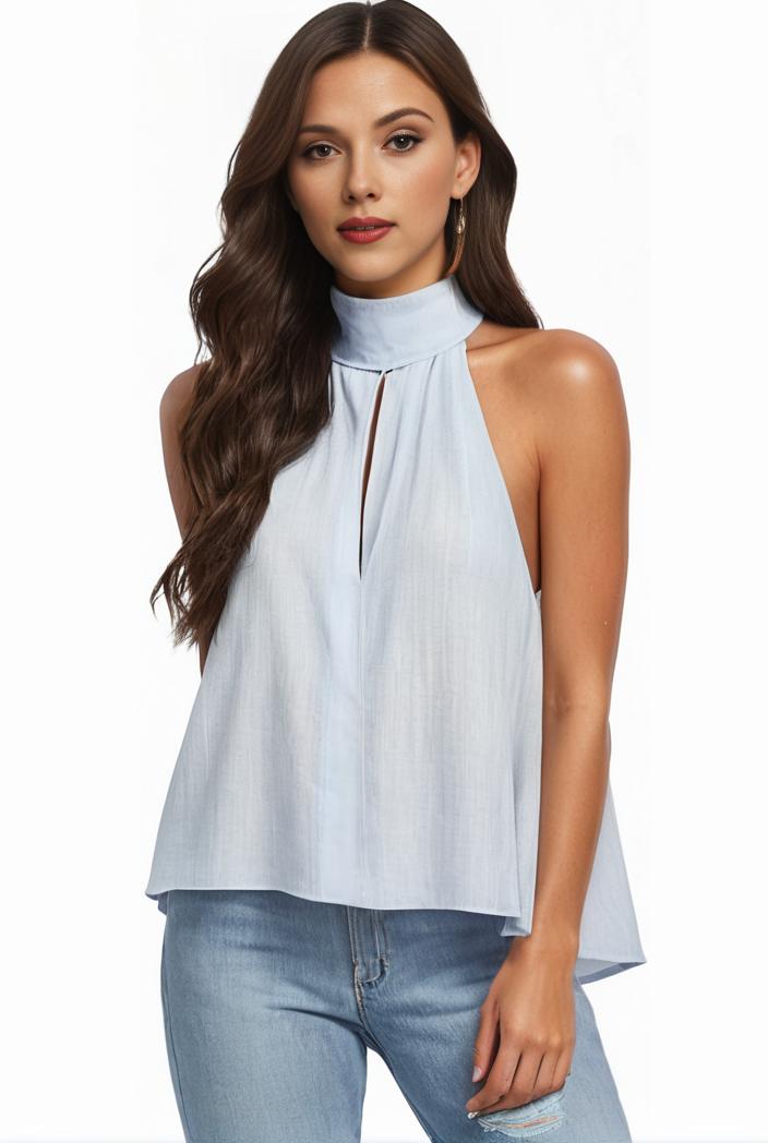 mock neck ruched ruffles sleeveless casual top 132206