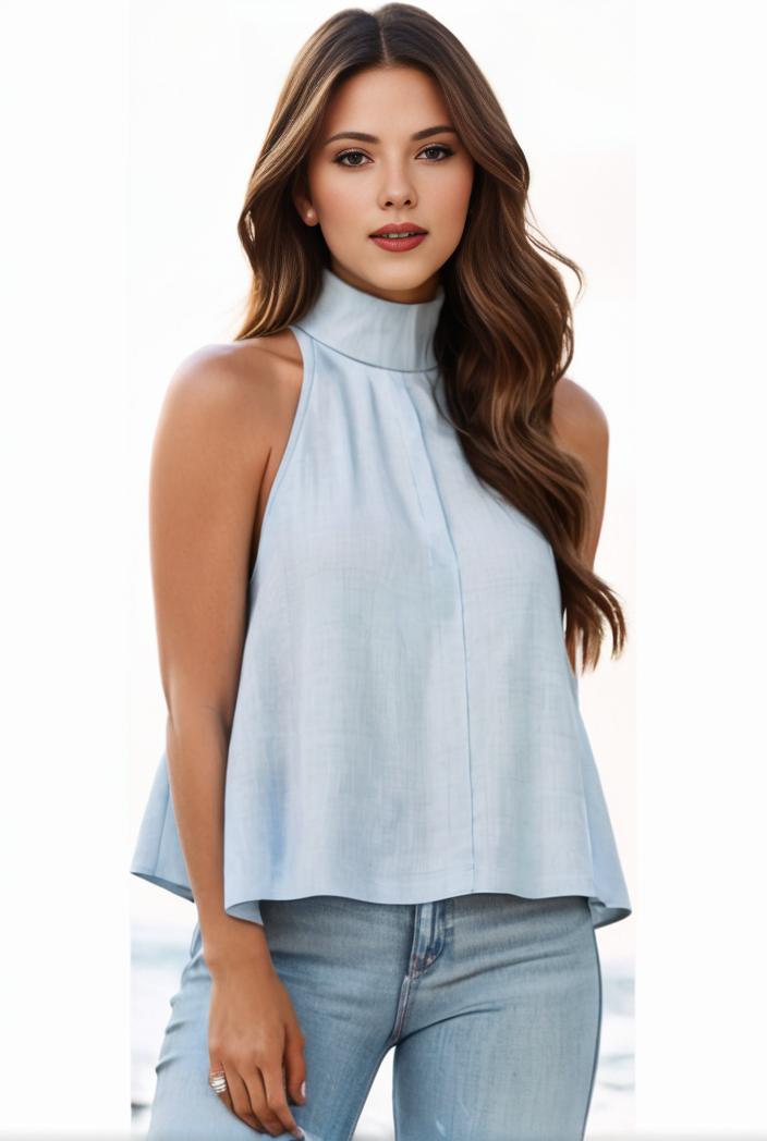 mock neck ruched ruffles sleeveless casual top 132211