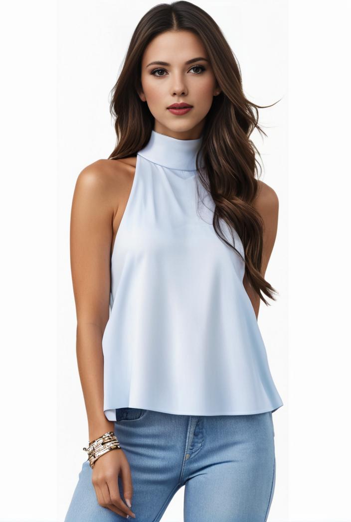 mock neck ruched ruffles sleeveless casual top 132212
