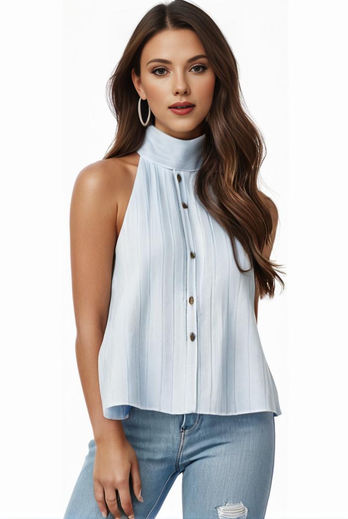 mock neck ruched ruffles sleeveless casual top 132214