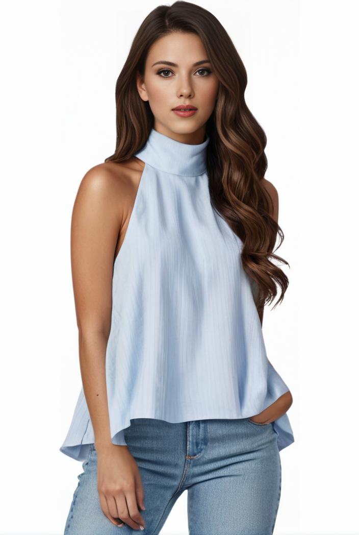 mock neck ruched ruffles sleeveless casual top 132216