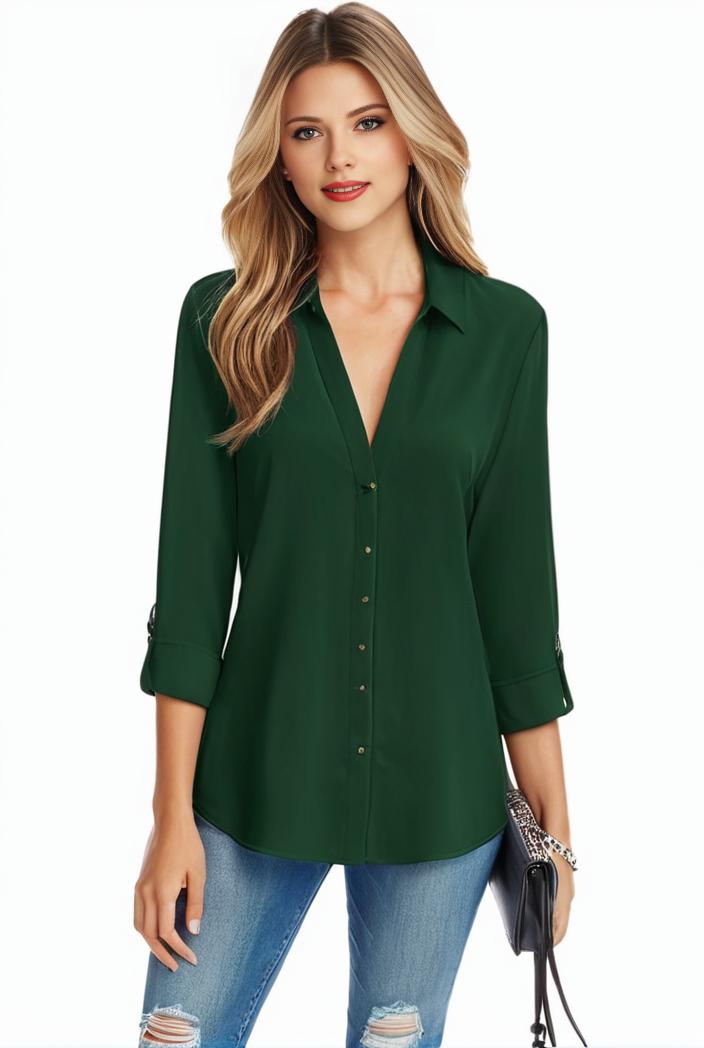 plus size casual blouse women s plus solid half sleeve turn down collar tunic top 134837