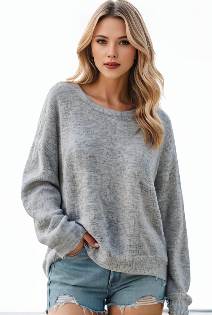 plus size casual sweater women s plus solid long sleeve round neck slight stretch loose sweater 135123