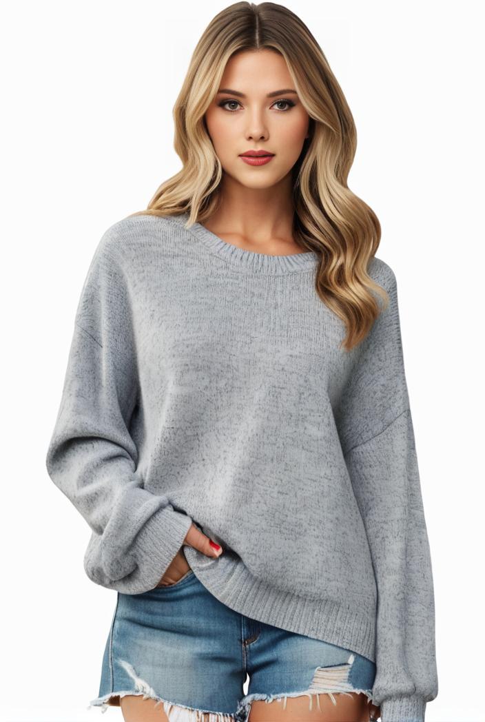 plus size casual sweater women s plus solid long sleeve round neck slight stretch loose sweater 135126