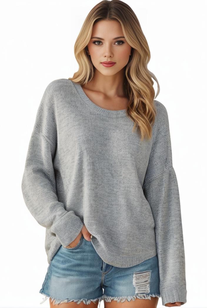plus size casual sweater women s plus solid long sleeve round neck slight stretch loose sweater 135125