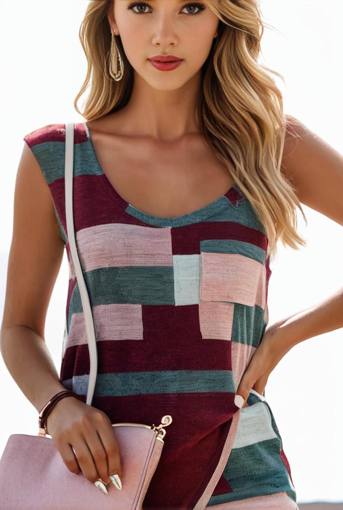plus size casual tank top women s plus patchwork print medium stretch henley tank top 135491