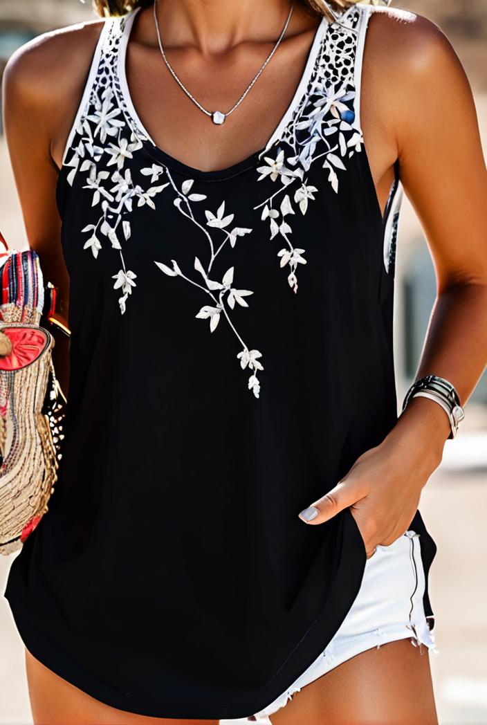 plus size casual top women s plus floral print v neck slight stretch tank top 135615