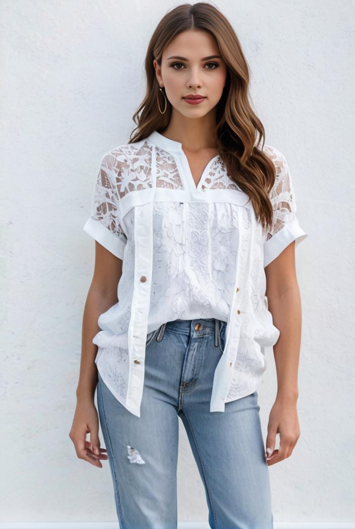 v neck thin loose plaid short sleeved blouse 105875