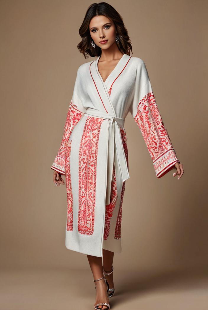 floral peacock print long sleeve loose swim robe beach cover up coat 121403