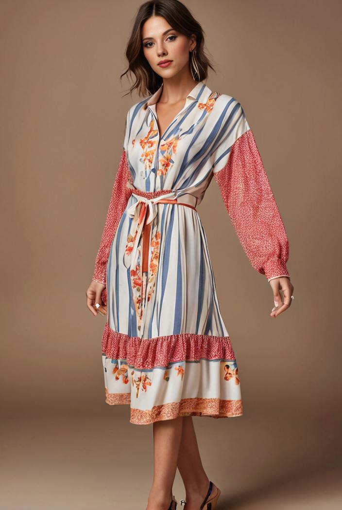 floral peacock print long sleeve loose swim robe beach cover up coat 121406