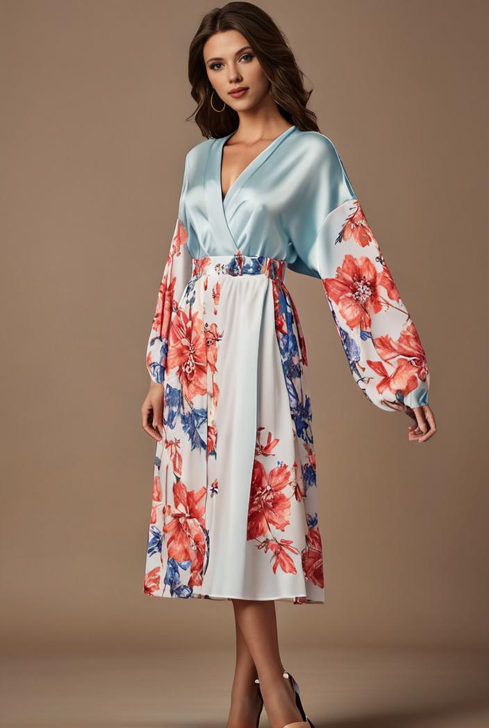 floral peacock print long sleeve loose swim robe beach cover up coat 121407