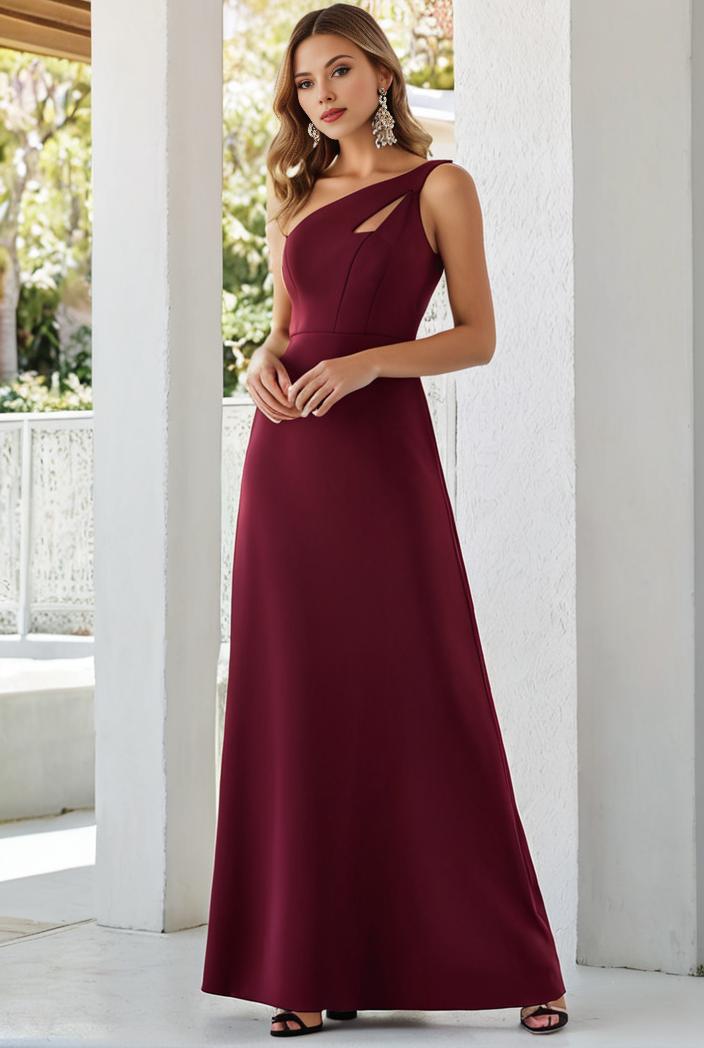flowy chiffon one shoulder with three straps bridesmaid dress 122074