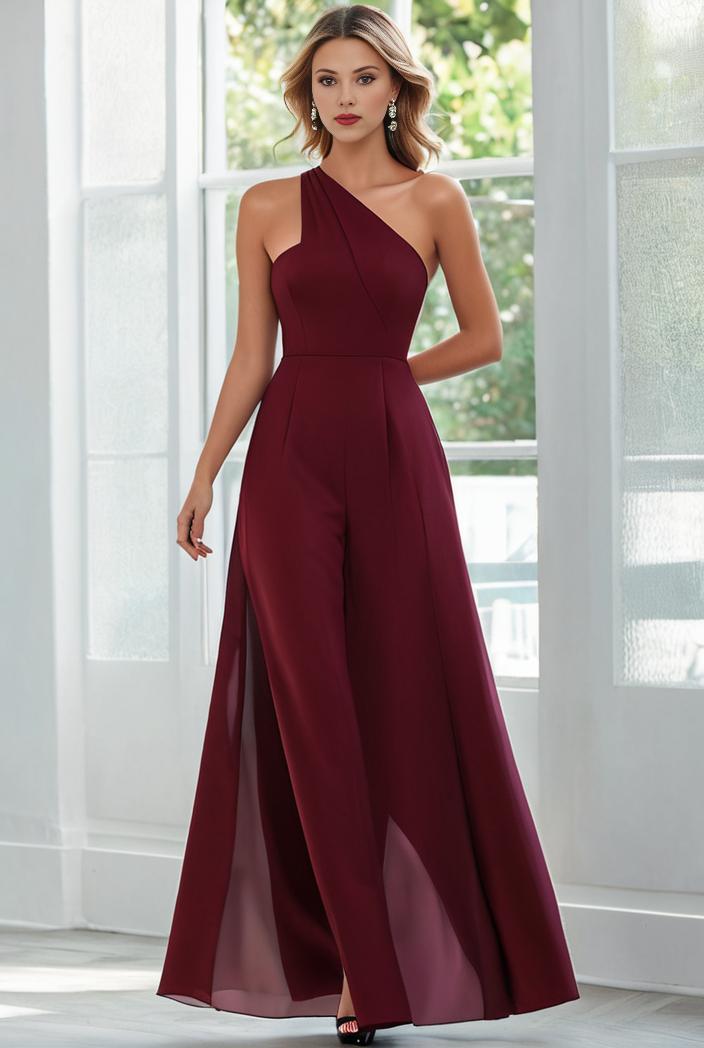 flowy chiffon one shoulder with three straps bridesmaid dress 122081