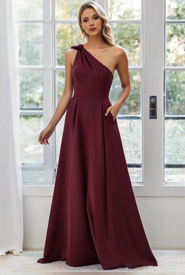 flowy chiffon one shoulder with three straps bridesmaid dress 122084