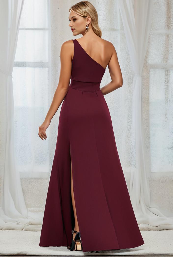 flowy chiffon one shoulder with three straps bridesmaid dress 122087