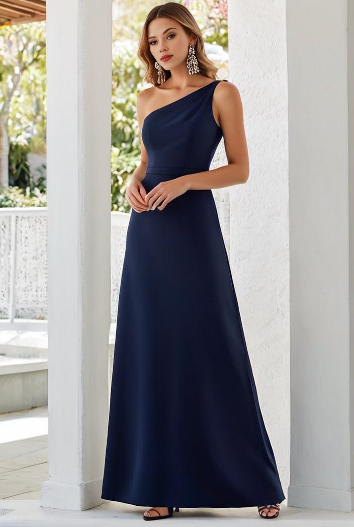 flowy chiffon one shoulder with three straps bridesmaid dress 122098