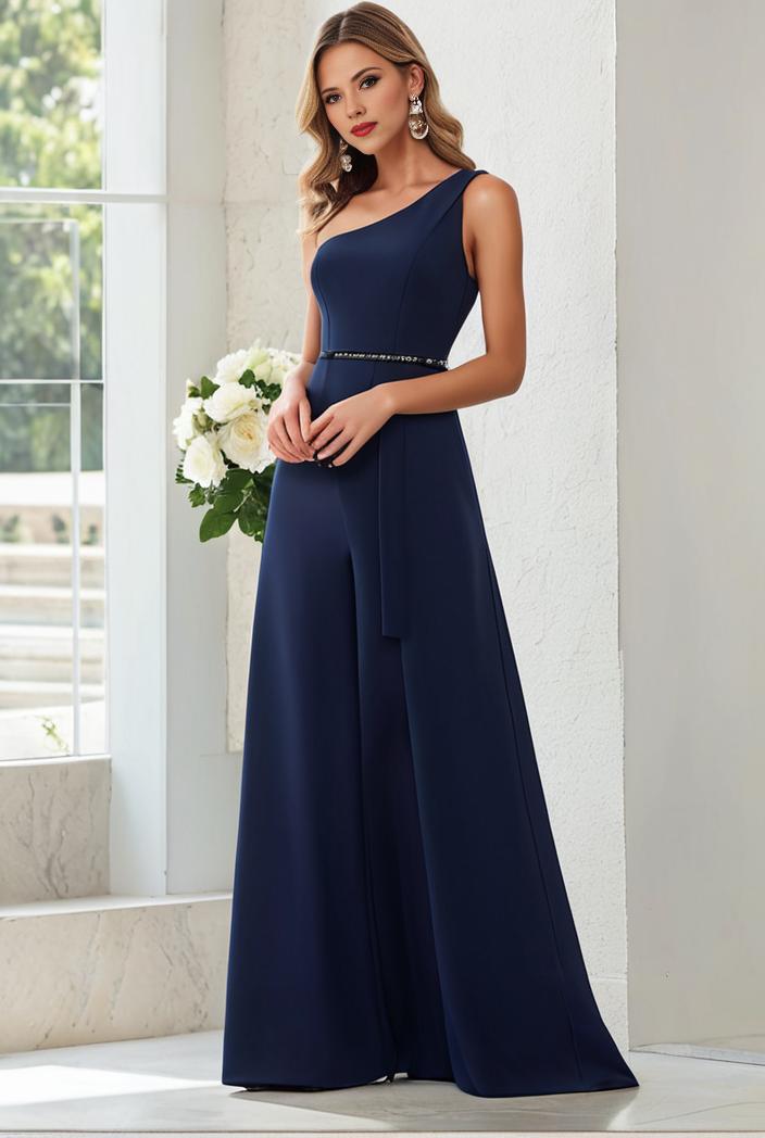 flowy chiffon one shoulder with three straps bridesmaid dress 122099