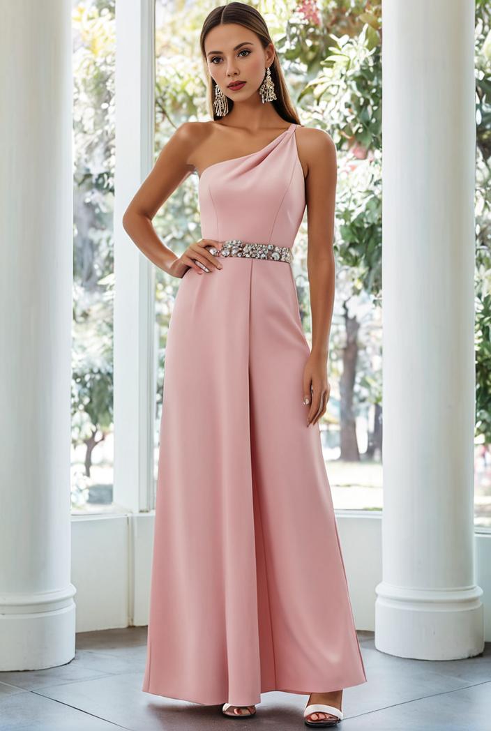 flowy chiffon one shoulder with three straps bridesmaid dress 122106