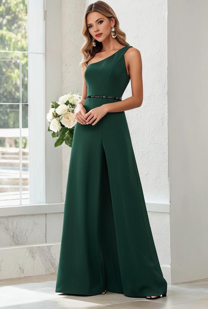 flowy chiffon one shoulder with three straps bridesmaid dress 122115