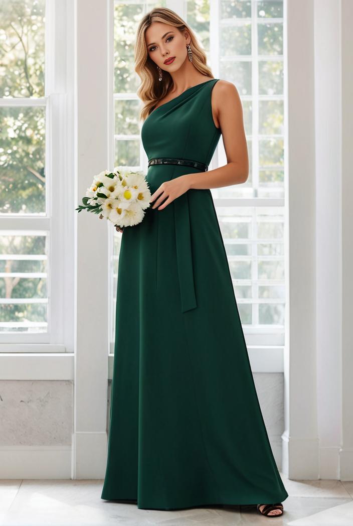 flowy chiffon one shoulder with three straps bridesmaid dress 122118