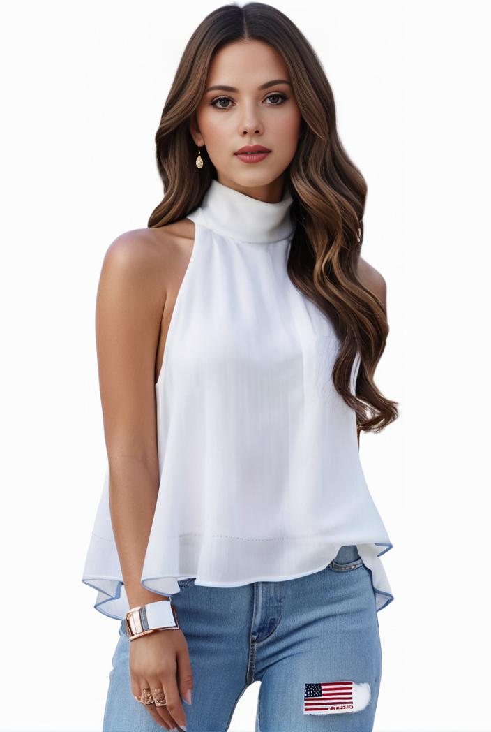 mock neck ruched ruffles sleeveless casual top 125796